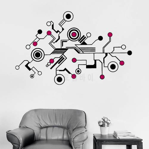 174x110CM Large Tech Abstract Circuit Wall Sticker Decals Unique Pattern Vinyl Mural Office Livingroom Wall Interior Decor LC386