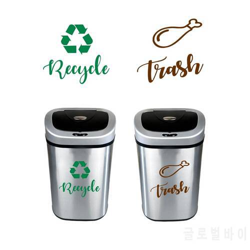 Recycle and Trash Sign Decals , Trash Can Green Recycle Vinyl Sticker Deocr , Trash Logo Decal kitchen Garbage Bin Art Decor