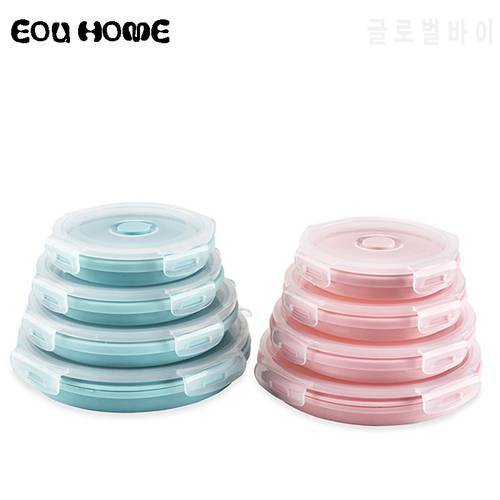 4Pcs/Set Foldable Portable Lunch Box Round Students Kids Bento Box Silicon Gel Food Boxes Outdoor Travel Kitchen Food Container