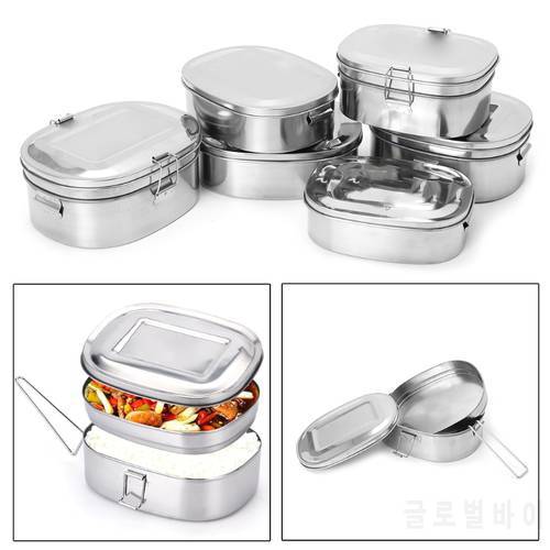 Stainless Steel Square Lunch Box Bento Food Picnic Container Travel 1/2 Layer