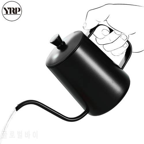 YRP 600ML Thicken Black Stainless Steel Coffee Drip Kettle Barista Hanging Ear Teapot Long Gooseneck Led Spout Tea Coffee Pot