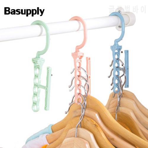 BASUPPLY 2Pcs 5 Circle Multilayer Windproof Hanger Creative Dry Hanger Organizer Fixed Buckle Household Anti-Slip Clothes Holder