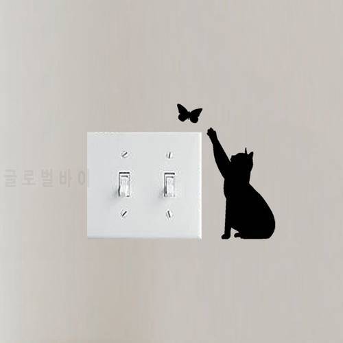 Funny Cat Catching Butterfly Home Vinyl Wall Sticker Decor Switch Sticker Mural Pet 3SS0033