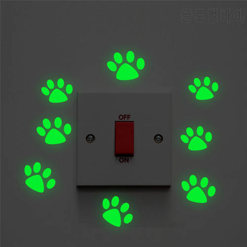 cute cat dog footprint luminous switch stickers kids rooms home decor glow in the dark fluorescent wall decals vinyl mural art