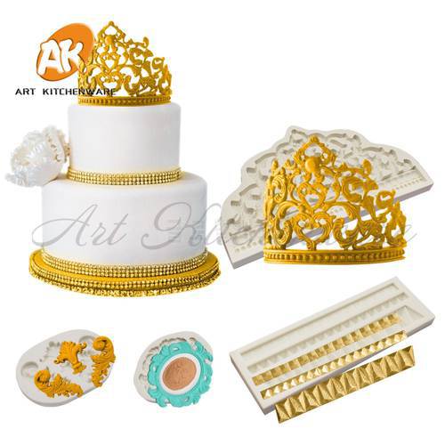 Crown Silicone Mold Relief Fondant Impression Flower Mould Cake Decorating Tool Sugarcraft Cake Molds Baking Accessories