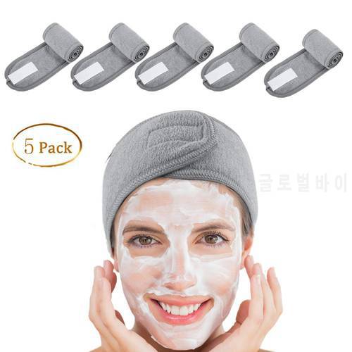 5 PCs Spa Facial Headband Make Up Wrap Head Terry Cloth Headband Stretch Towel with Magic Tape