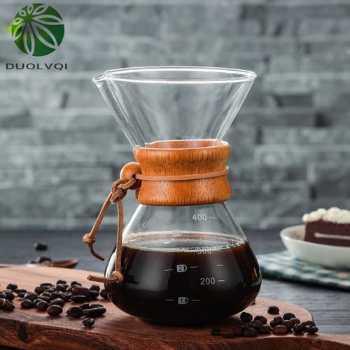 400ml Practical Coffee Maker Heat Resistant Manual Coffee Pot Paperless Reusable Stainless Steel Filter Glass Coffee Pot
