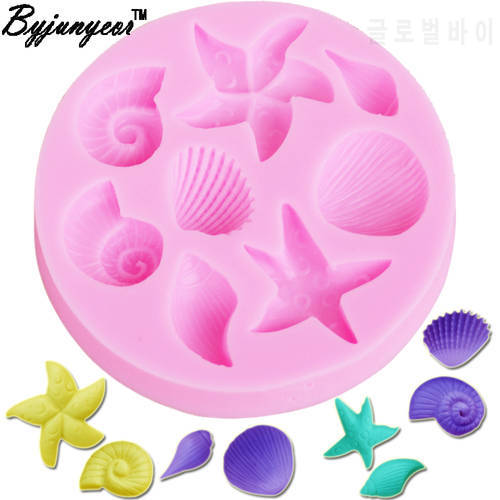 Byjunyeor M190 3D Starfish Sea Shells UV Resin Silicone Mold Fondant Chocolate Candy Gumpaste Lollipop Crystal Epoxy Soft Clay B