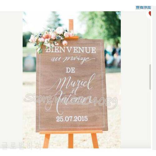 Bienvenue Au Mariage decal Personalized Wedding Welcome board Sticker Reception Sign Custom Names Wedding Date Art Sticker SE021