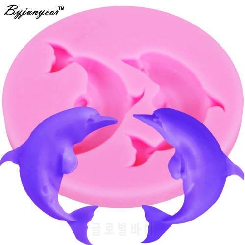 Byjunyeor F1140 Dolphin UV Resin Silicone Mold Fondant Chocolate Candy Lollipop Crystal Epoxy Soft Clay Bake Tools