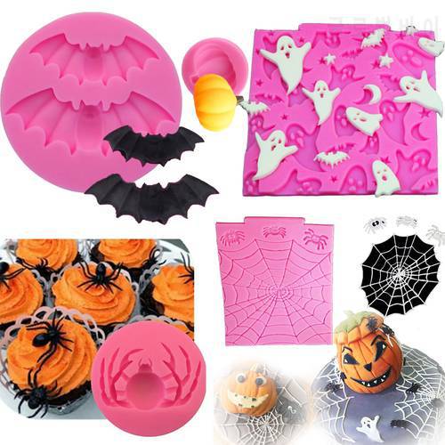 Gothic Halloween Mold Fondant Cake Silicone Mold Spider Web Pumpkin Ghosts Bat Chocolate Clay Candy Molds Kitchen Baking