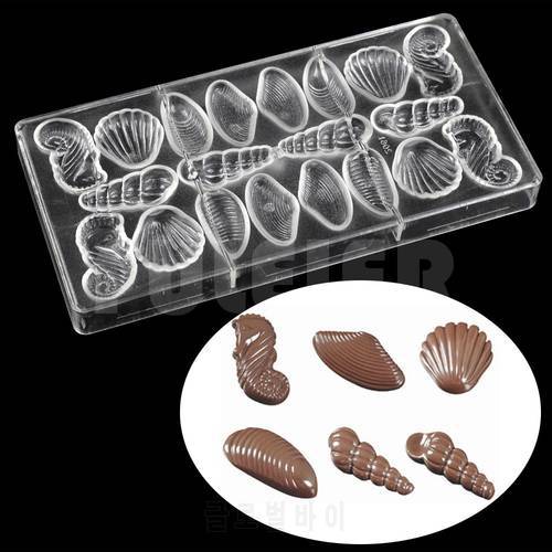 3D seashell chocolate candy molds,oven baking supplies polycarbonate chocolate mould bakeware shiping cake pastry tools