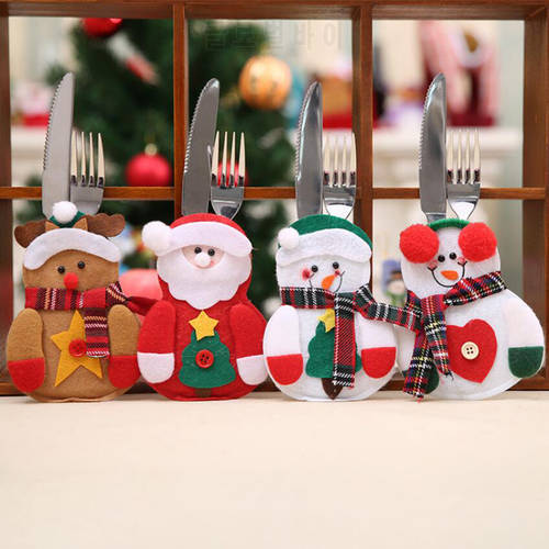 1pcs New Year Merry Christmas Knife Fork Cutlery Holder Bag Navidad Dining Christmas Decorations for Home Xmas Tableware Bag