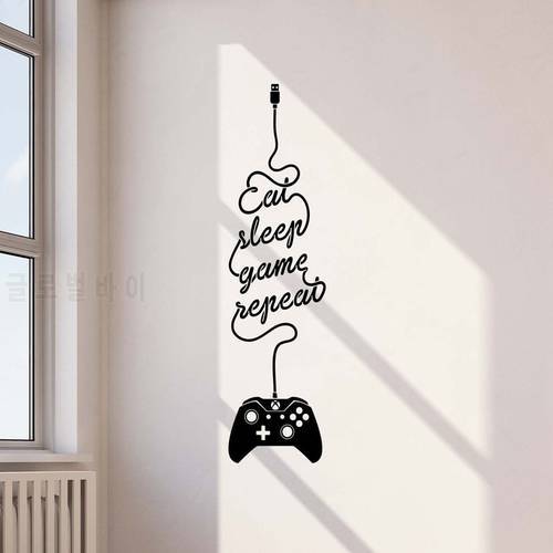 Eat Sleep Game Repeat Wall Stickers Gamepad Playroom Wall Decor Boys Bedroom Removable Decoration Vinyl Wall Stickers Art ZW149