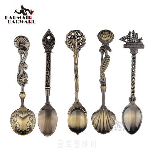 5pcs/Set Alloy Vintage Royal Style Carved Small Coffee Spoon Flatware Cutlery Kitchen Dining Bar Tools New Arrivals
