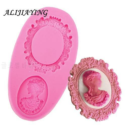 1Pcs Mirror Frame lady Cake Border Silicone Mold Wedding Cupcake Fondant Decorating Tools Candy Clay Chocolate Molds D0486