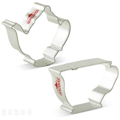KENIAO Tea Set Cookie Cutter Set - 2 Pieces - Tea Party Biscuit Fondant Bread Pastry Molds - Stainless Steel