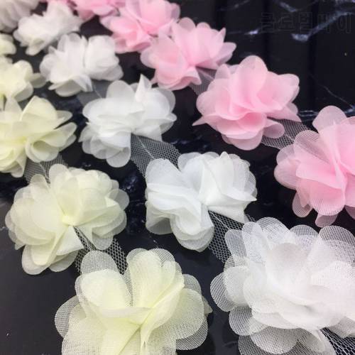 5-6cm 118 pieces/lot Pink White Chiffon Flowers Fabric DIY Girl Hair Accessories Dress Headbands Dream Wedding Party Decor Stuff