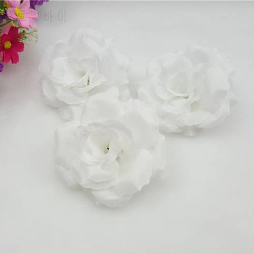 10pc 8cm White Artificial Flowers Silk Roses Heads for Wedding Decoration Party Fake Scrapbooking Floral Wreath Home Accessories