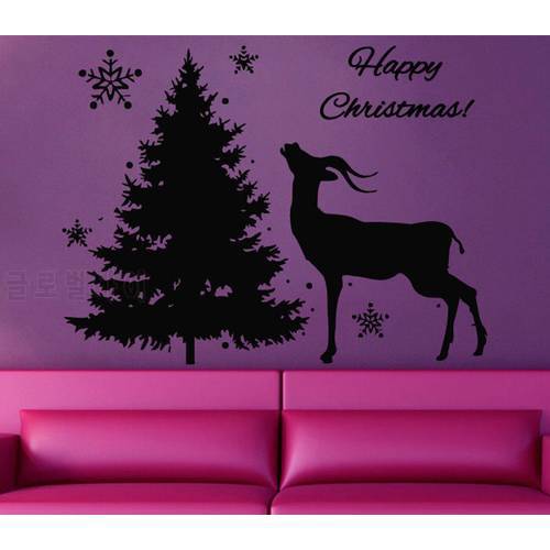 YOYOYU Christmas Tree With Reindeer Silhouette Wall Sticker Home Livingroom Festival New Year Art Decor Vinyl Wall Mural D-36