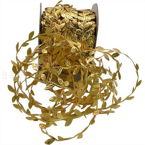 10Meters Gold Leaves Vine Artificial Silk Leaf Handmade Scrapbooking Craft Wreath Wedding Party Decor Fake Flower Rattan Garland