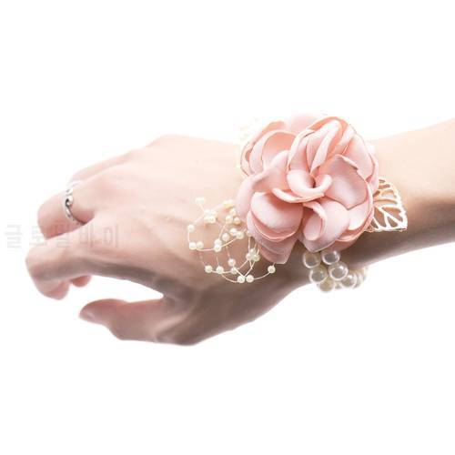 Wedding bridal team Pearl bracelet Wrist flower Girls party favor rose corsage wedding party Hand decorative artificial flower