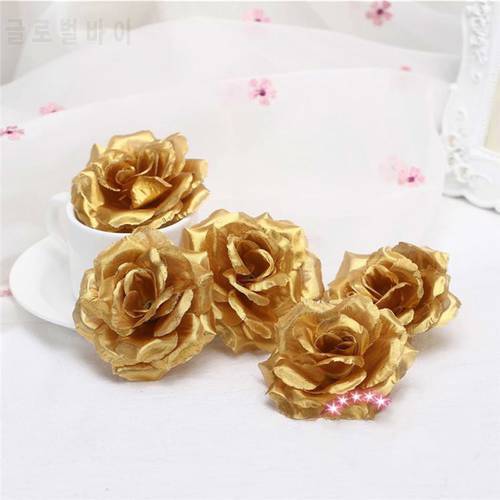 1pc 8cm Gold Silk Rose Artificial Flower Wedding Home Furnishings DIY Wreath Sheets Handicrafts Simulation Pretty Fake Flowers