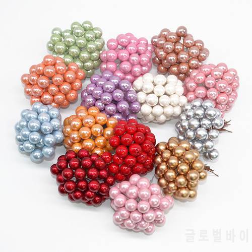 50pcs Mini Berries Plastic Fake Fruit Small Artificial Pearl Flower Stamens Cherry Wedding DIY Gift Box Decorated Xmas Wreaths