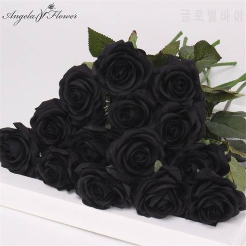 15 PCS/Lot PU Real Touch Artificial Black Rose Tulip Gorgeous Latex Flower Stamens Wedding Fake Bouquet Home Party Decor Gifts