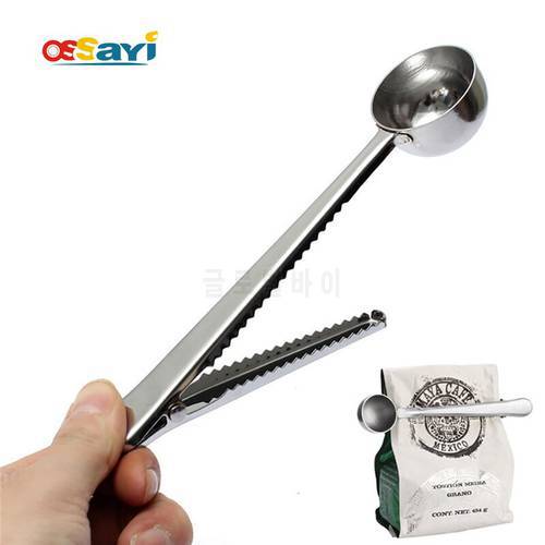 Coffee Scoop with Bag Clip Stainless Steel Convenience Creative Clip Multifunction Kitchen Gadgets Coffee Measuring Steel Spoon