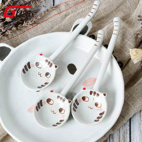 4Pcs Creative Cat Shape Tea Coffee Ceramic Spoon Sugar Ice Cream Mixing Spoon Stirring Teaspoons Tableware