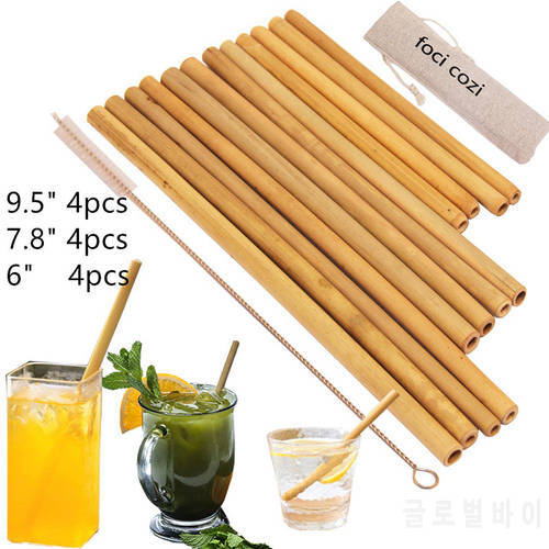 12PCS Eco Friendly Bamboo Straw Bag Bar Accessories Reusable Straw Brush Reusable Drinking Straws Cocktail Wedding Decoration