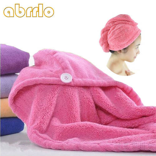 Abrrlo 6Colors Microfiber Dry Hair Cap Coral Velvet Quick Drying Turban Super Absorbent Women thicken Wrap Hair Bath Towel Butto