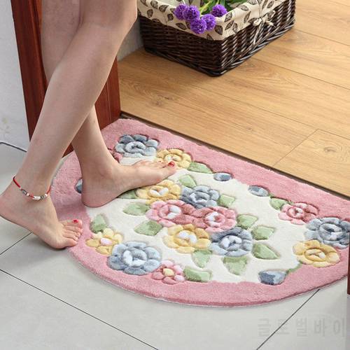 Retro Flower Printing Bathroom Rug Mats, 1 PCS 7 Colors Anti-slip Bath Mat Carpet, Toilet Mat For Bathroom And Toilet alfombra