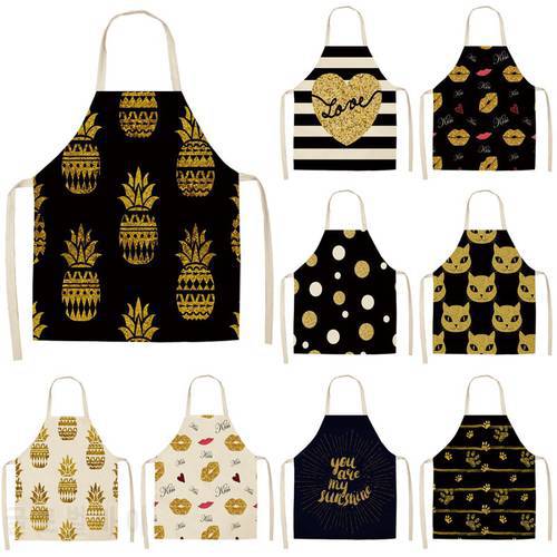 1Pcs Bronzing Kitchen Apron for Woman Sleeveless Cotton Linen Aprons Home Cooking Baking Bibs Cleaning Tools 53*65cm MG0033