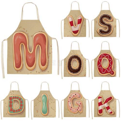 1Pcs Letter Pattern Kitchen Apron Sleeveless Cotton Linen Kids Aprons For Cooking Baking bbq Home Cleaning Tools 53*65cm MC0029