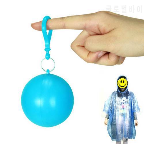 Portable Travel Emergency Rain Poncho Keyring Ball Disposable Plastic Rainwear 1 PC Hooded Poncho Rain Suit Raincoat Ball