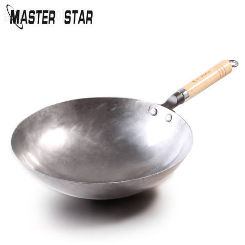 Master Star Non-coating Woks For Kitchen Pot Old Fashioned Traditional Iron Woks Refined Iron Pan Chinese Large Woks