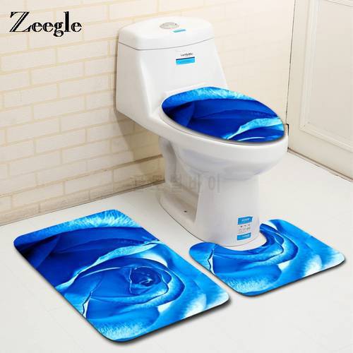 Zeegle Floral Toilet Bath Mat for Bathroom Non-slip Pedestal Rug Toilet Lid Cover Mat Absorbent Bathroom Carpet Mat