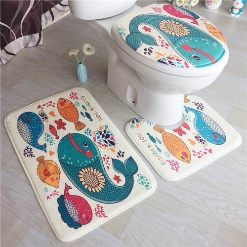 3 Piece / Set Home Non-slip Mat Fleece Floor Memory Foam Rug Bathroom Mats Set Bath Toilet Seat Cover Pedestal Rug Toilet Mat