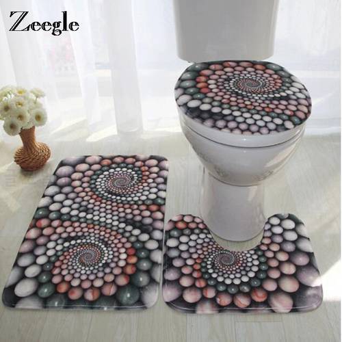 Zeegle 3D Stone Pattern 3pcs/set Toilet Rug Absorbent Bathroom Mat Anti-slip Carpet For Home Decoration