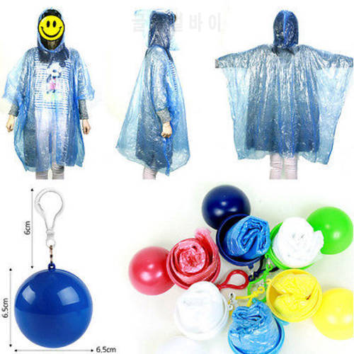 Unisex Raincoat Disposable Portable Rain Jacket Poncho Rainwear Keyring Ball Raincoats