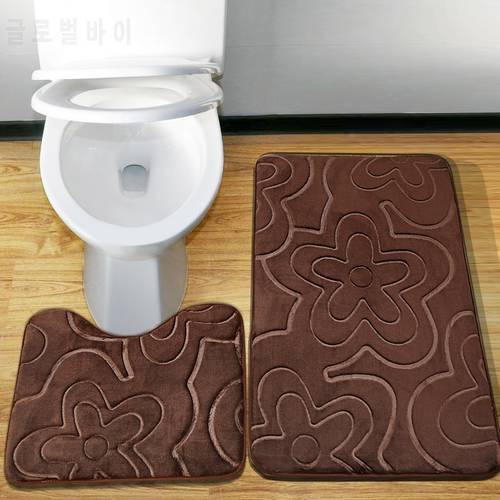 2pcs/set New Brand Memory Foam Rug Set Toilet Pattern Bath Bathroom Non-slip Mats Floor Carpet Kit Mattress for Bathroom Decor