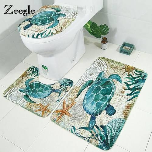 Zeegle Bathroom Bath Mat Toilet Seat Cover Rugs Bathroom Mat Set Home Decor Bathroom Floor Mat for Toilet Printed Toilet Mats