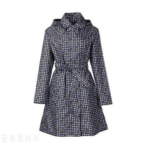 Good quality foldable 100% waterproof shiny polyester hooded rain coat girl with colorful dots full printing with handbag