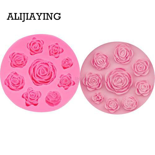 M0758 1Pcs 3D Rose Flower Embossed Silicone Mold Relief Fondant Cake Decorating Tools Chocolate Gumpaste Candy Clay Moulds