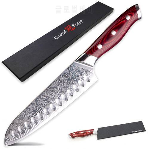 GRANDSHARP Damascus Steel Knife 67 Layers Japanese Damascus Steel VG10 Damascus Kitchen Knife Santoku Sushi Sashimi Chef Knife