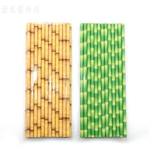 25Pcs Bamboo Pattern Paper Drinking Straw Decoration Wedding Party Supplies Creative Drinking Straw
