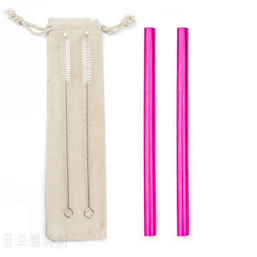 Boba Tea Metal Straw Stainless Steel Drinking Straws Straight Reusable Pointed Straw Set 2Brush+1Bag Pouch Bar Accessories