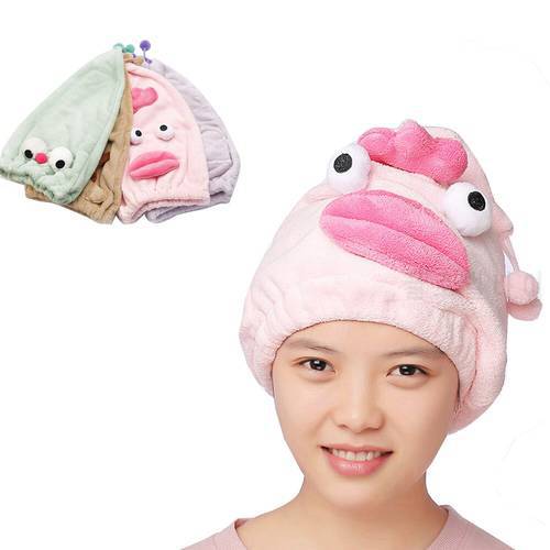 Cartoon Woman Shower Cap Coral Fleece Hair Wrapped Towel Hats Girls Quickly Dry Hair Cap Bath Accessories Funny Absorbent Towel